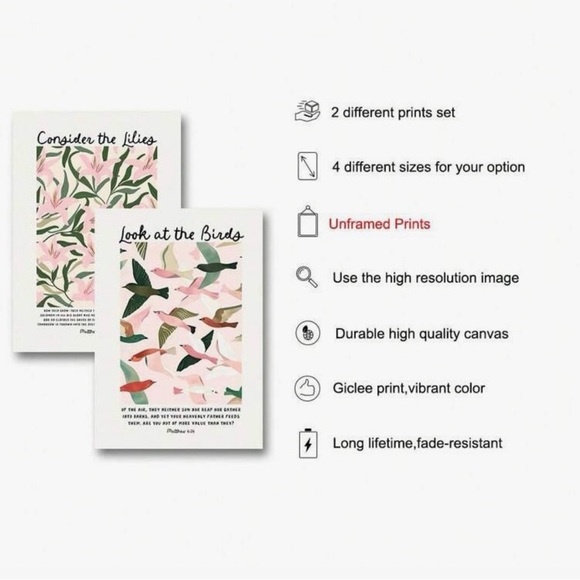 2 Piece Bible Verse Floral and Bird Wall Art, Canvas Only, 12x16 - Picture 6 of 8